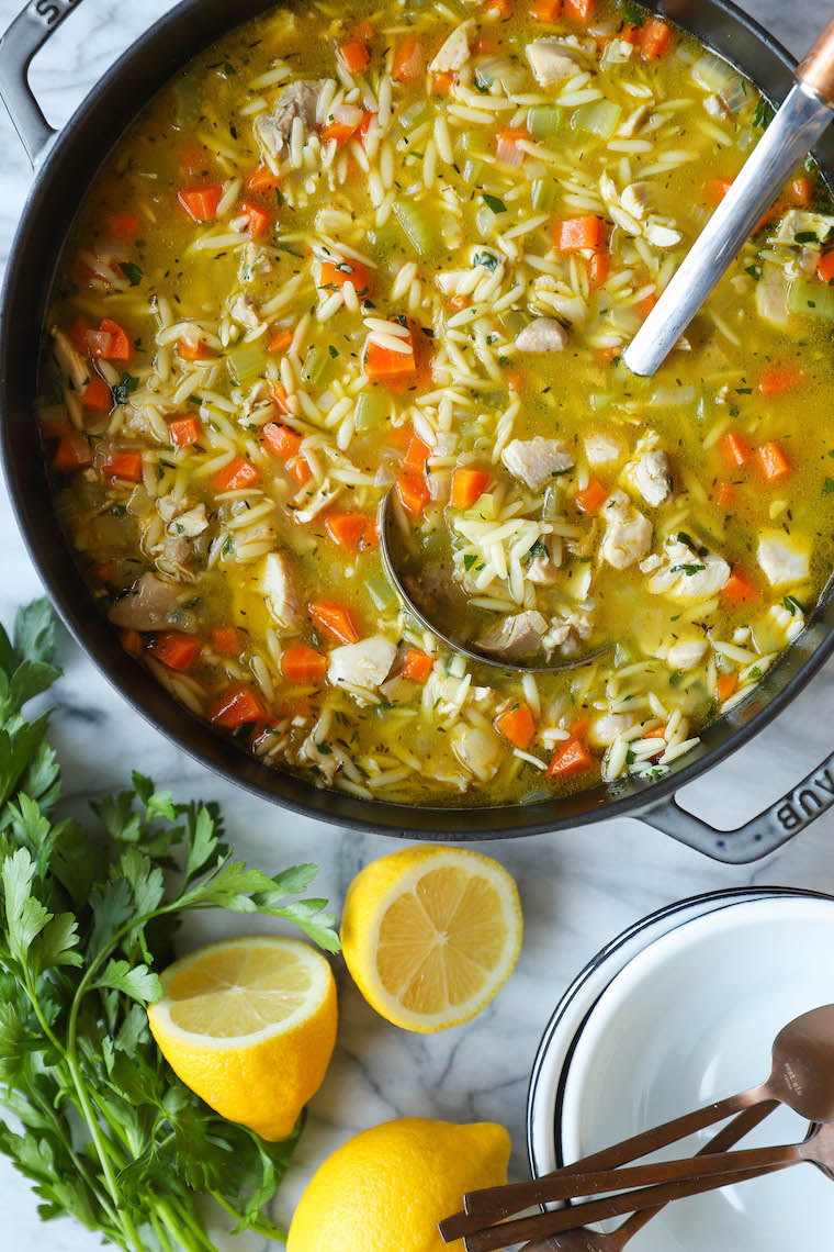 Lemon Chicken Orzo Soup - Chockfull of hearty veggies and tender chicken in a refreshing lemony broth. It is PURE COMFORT in a bowl!
