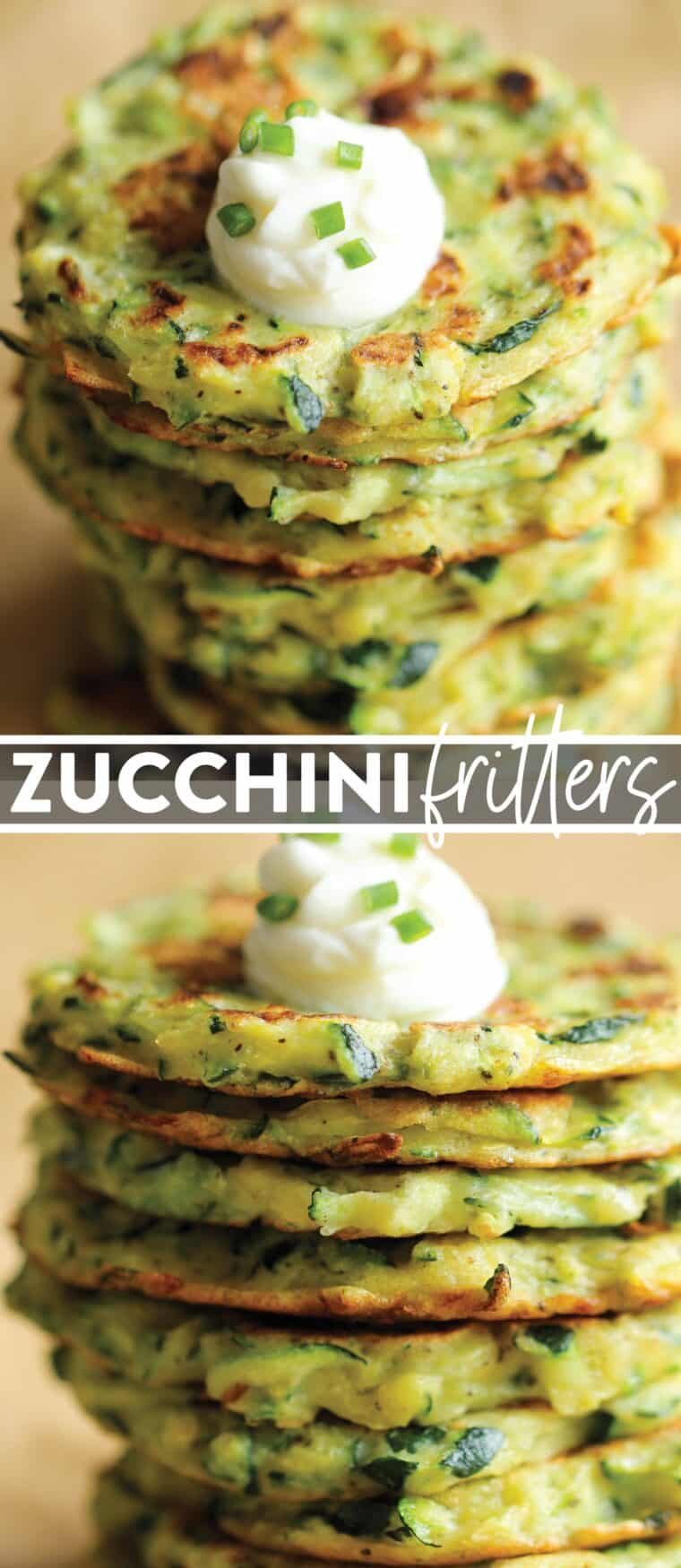 Zucchini Fritters - Use up extra zucchini to make perfectly crispy zucchini fritters! Serve as an appetizer, side dish, snack or light meal. Picky-eater approved!