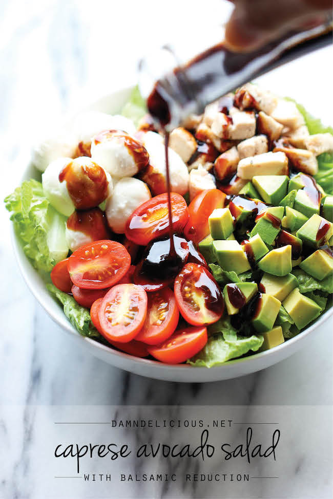 Caprese Avocado Salad - A light, refreshing salad loaded with mozzarella, tomatoes, basil and avocado with a sweet balsamic reduction!