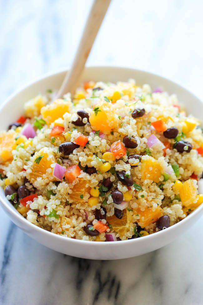 Black Bean Quinoa Salad - A light and healthy quinoa salad tossed in a refreshing orange vinaigrette, chockfull of protein and fiber!