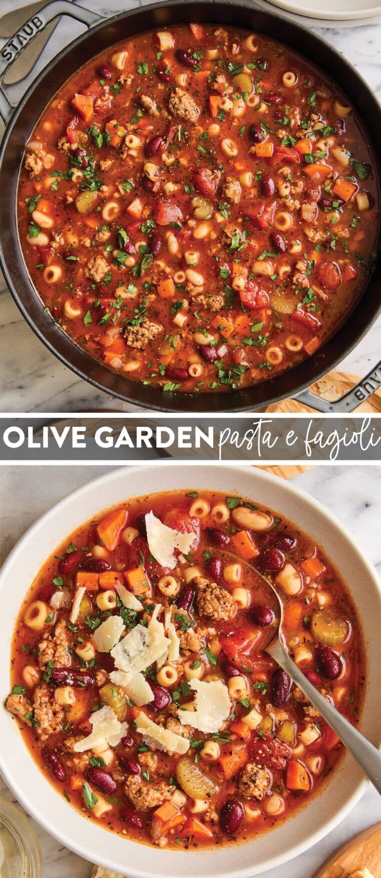 Olive Garden Pasta e Fagioli - This Olive Garden pasta e fagioli copycat recipe is so easy using pantry staples! It's truly restaurant-quality soup and is freezer-friendly!