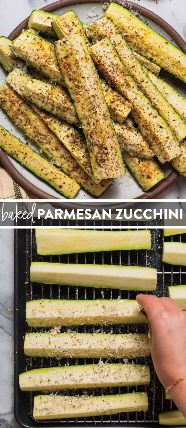 Baked Parmesan Zucchini - Crisp-tender zucchini sticks with an irresistible Parmesan topping! The perfect side dish to sneak in veggies for both kids and grown-ups.