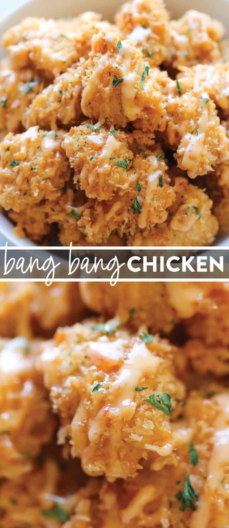 Bang Bang Chicken - This bang bang chicken is a family-favorite dinner! Made with super crispy chicken bites and the dreamiest sweet and spicy bang bang sauce!