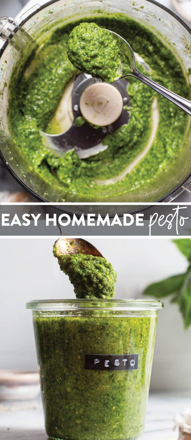 Easy Homemade Pesto - Say goodbye to store-bought pesto! This homemade version is so easy, so fresh, and so flavorful using only 5 ingredients (and 5 minutes prep).