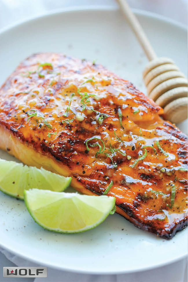Honey Glazed Salmon - The easiest, most flavorful salmon you will ever make. And that browned butter lime sauce is to die for!