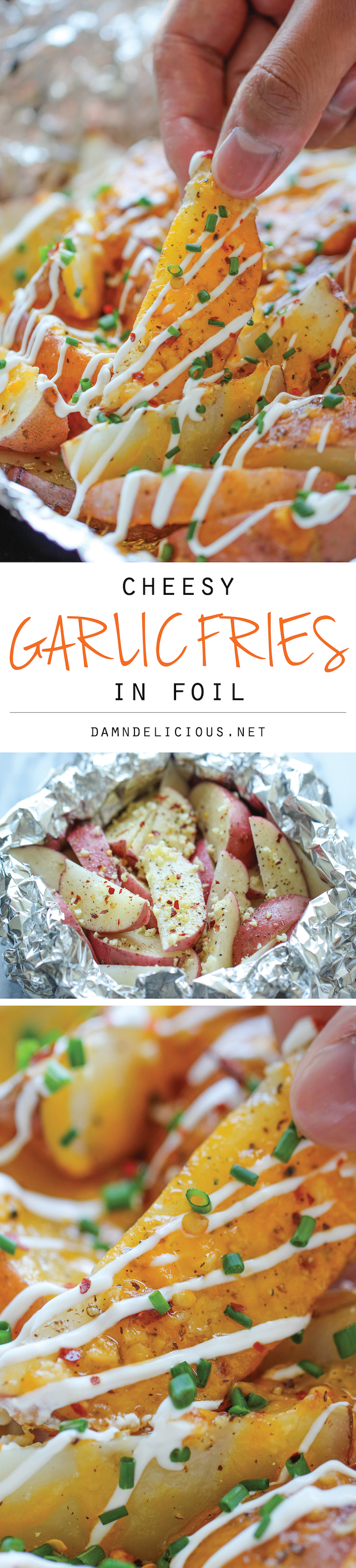 Cheesy Garlic Fries in Foil - The easiest, cheesiest fries you will ever make in foil packets, baked to absolute crisp perfection!
