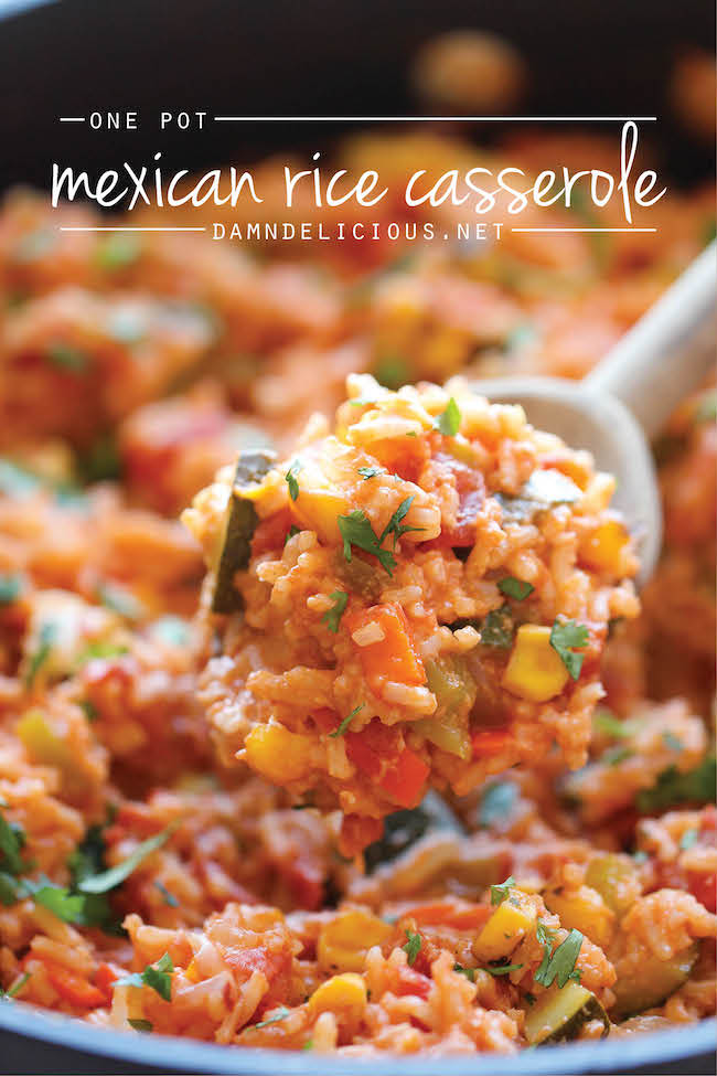 One Pot Mexican Rice Casserole - Good old comfort food made in a single pan - even the rice gets cooked right in the pot!