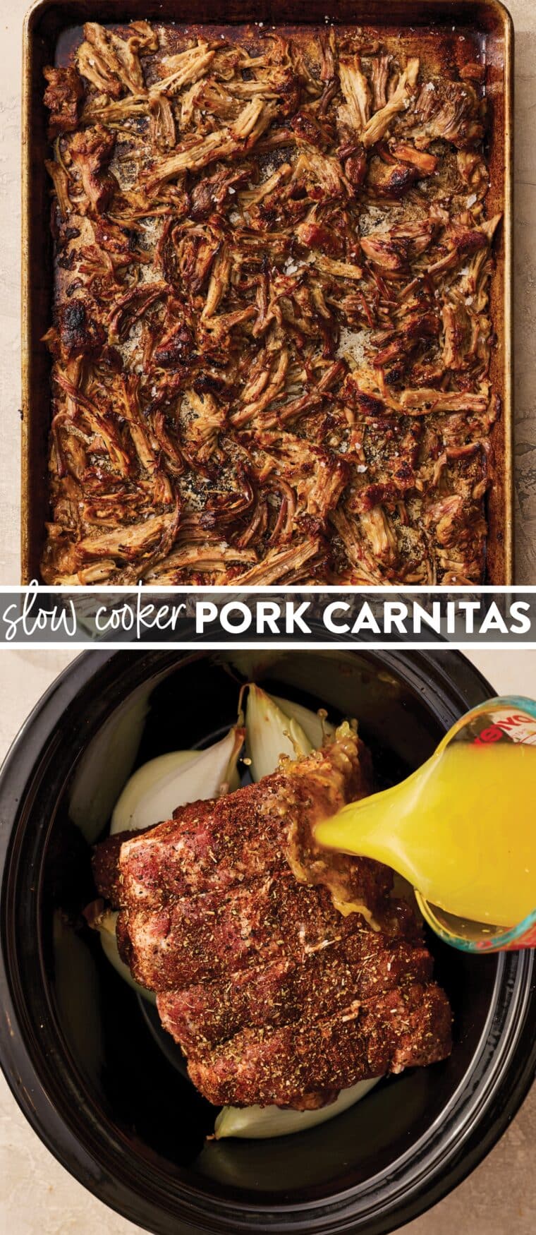 Slow Cooker Pork Carnitas - The easiest carnitas you will ever make right in the crockpot, cooked low and slow for the most amazing fall-apart tender pork goodness!