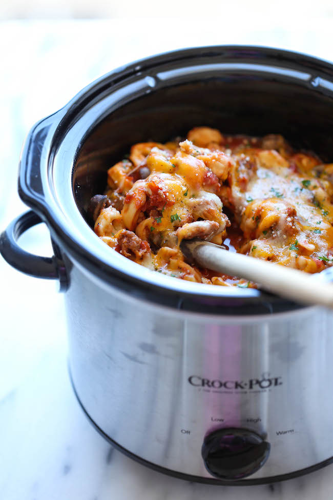 Slow Cooker Cheesy Tortellini - There's nothing better than coming home to the cheesiest tortellini ever, and yes, it's easily made right in the crockpot!