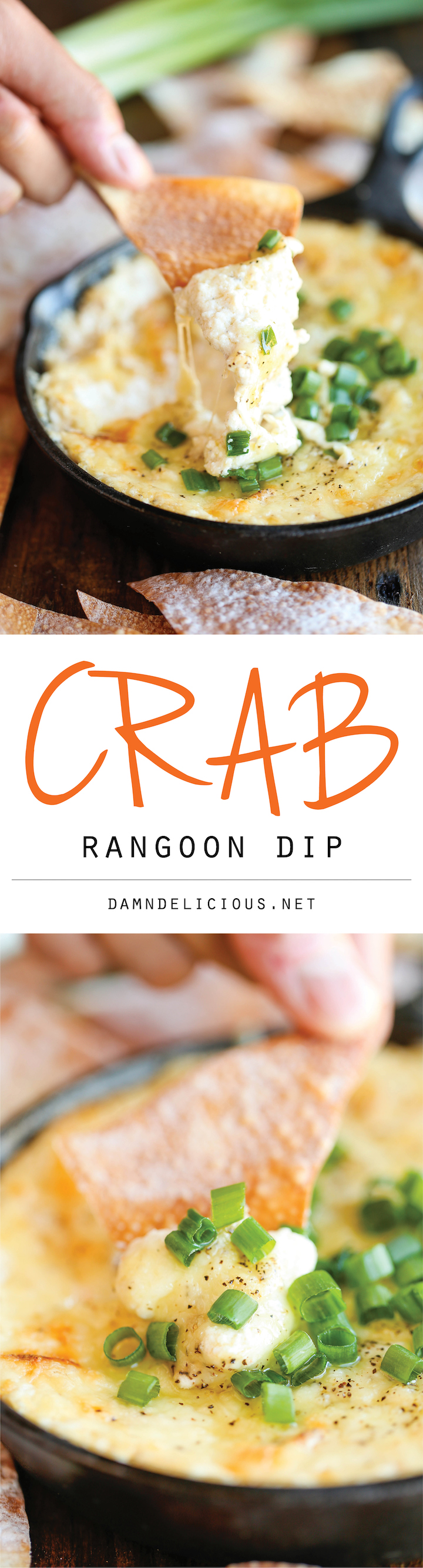 Crab Rangoon Dip - A take-out favorite made into the creamiest, cheesiest dip of all, served with the easiest homemade wonton chips!