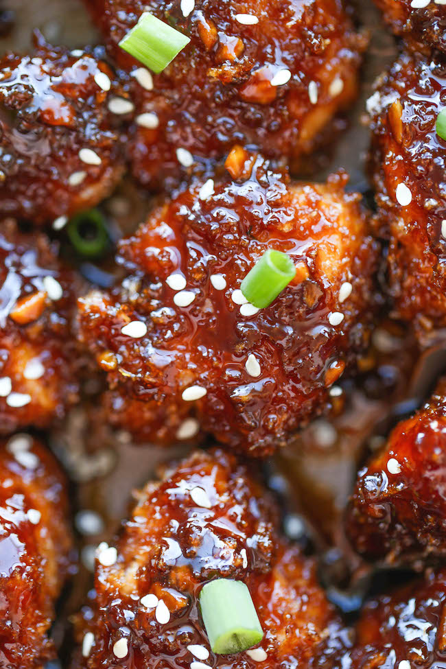 Sticky Garlic Chicken Bites - These easy baked chicken nuggets are sweet, sticky, and just finger-licking amazing!