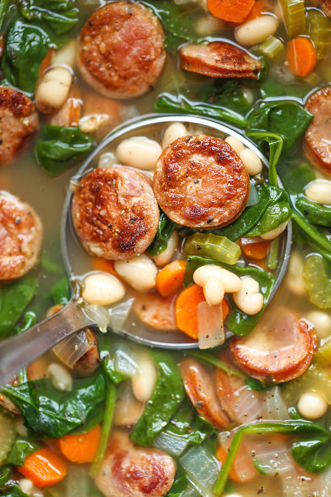 Slow Cooker Sausage, Spinach and White Bean Soup - Damn Delicious