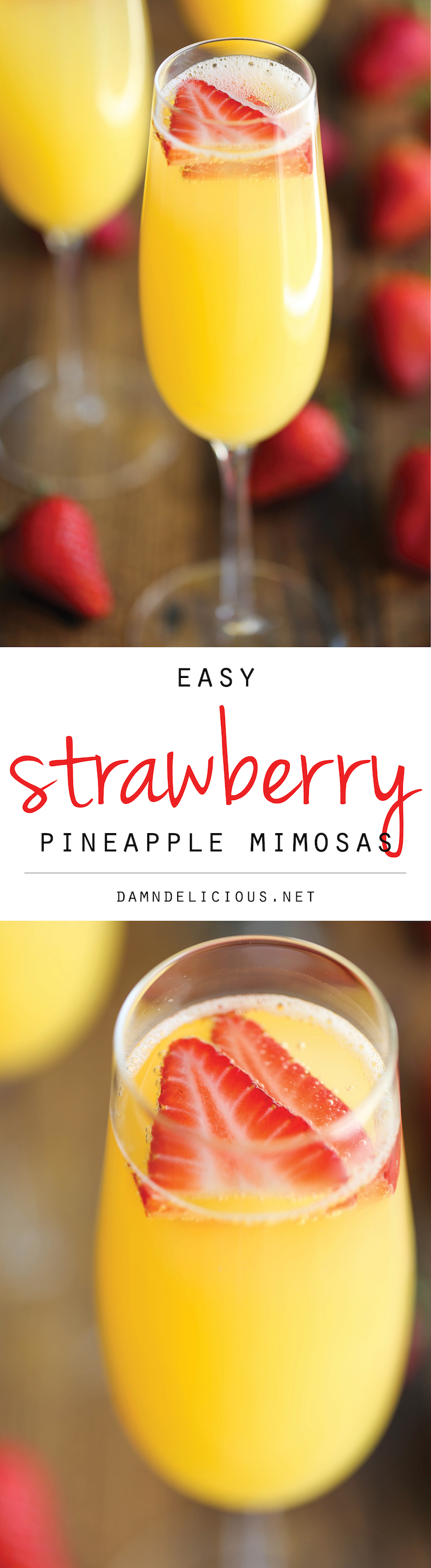 Strawberry Pineapple Mimosas - The easiest, quickest, and best 4-ingredient mimosa ever. And all you need is just 5 min to whip this up!