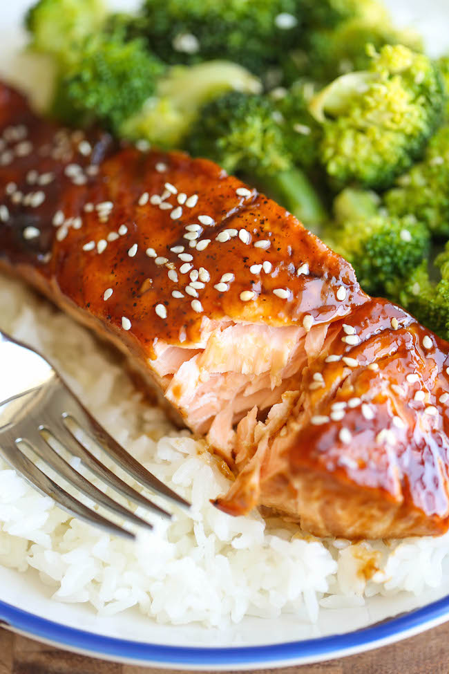 Teriyaki Salmon and Broccoli Bowls - There's no need for takeout anymore - you can easily make homemade teriyaki bowls with rice and veggies in minutes!