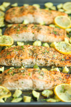 One Pan Lemon Herb Salmon and Zucchini