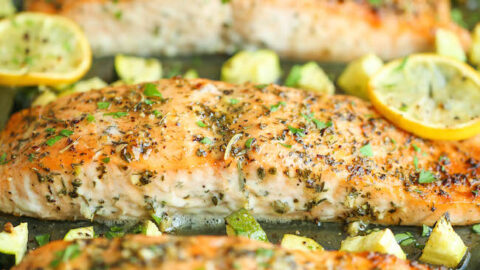 One Pan Lemon Herb Salmon and Zucchini - Damn Delicious
