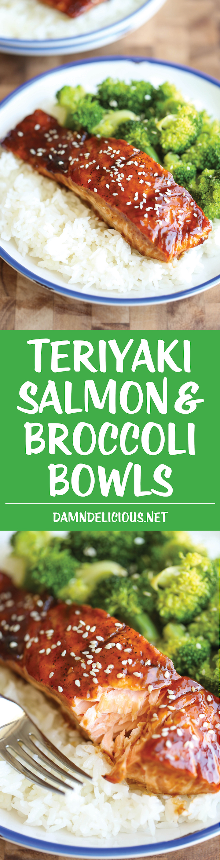 Teriyaki Salmon and Broccoli Bowls - There's no need for takeout anymore - you can easily make homemade teriyaki bowls with rice and veggies in minutes!