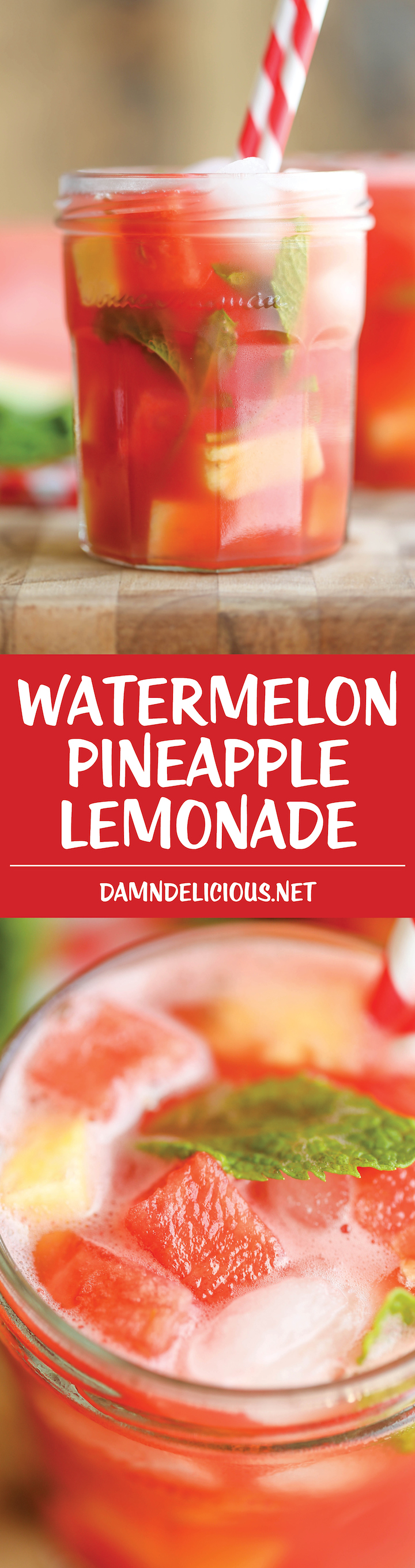 Watermelon Pineapple Lemonade - A fun twist on the traditional lemonade that's wonderfully tangy, sweet, refreshing and incredibly easy to whip up!