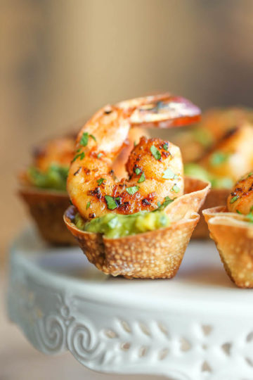 Guacamole Shrimp Wonton Cups