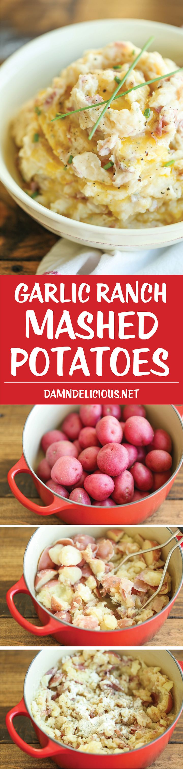 Garlic Ranch Mashed Potatoes - All you need is 5 ingredients and 10 min prep work for the BEST and EASIEST mashed potatoes ever! A must for the holidays!
