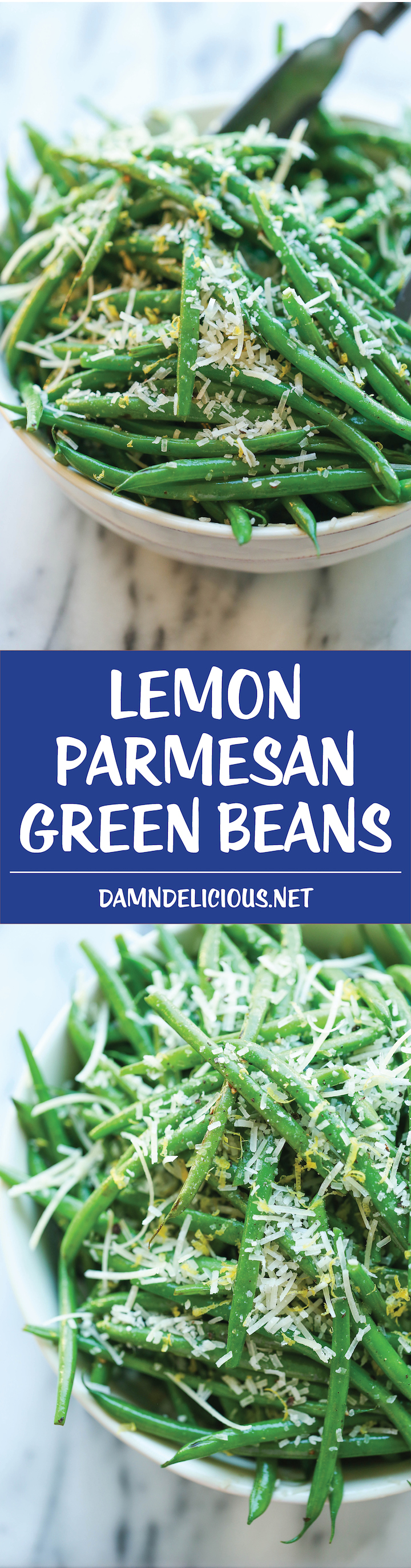 Lemon Parmesan Green Beans - Super simple skillet green beans. Perfectly crisp-tender, smothered in lemon zest and Parmesan cheese. Easy and flavorful!
