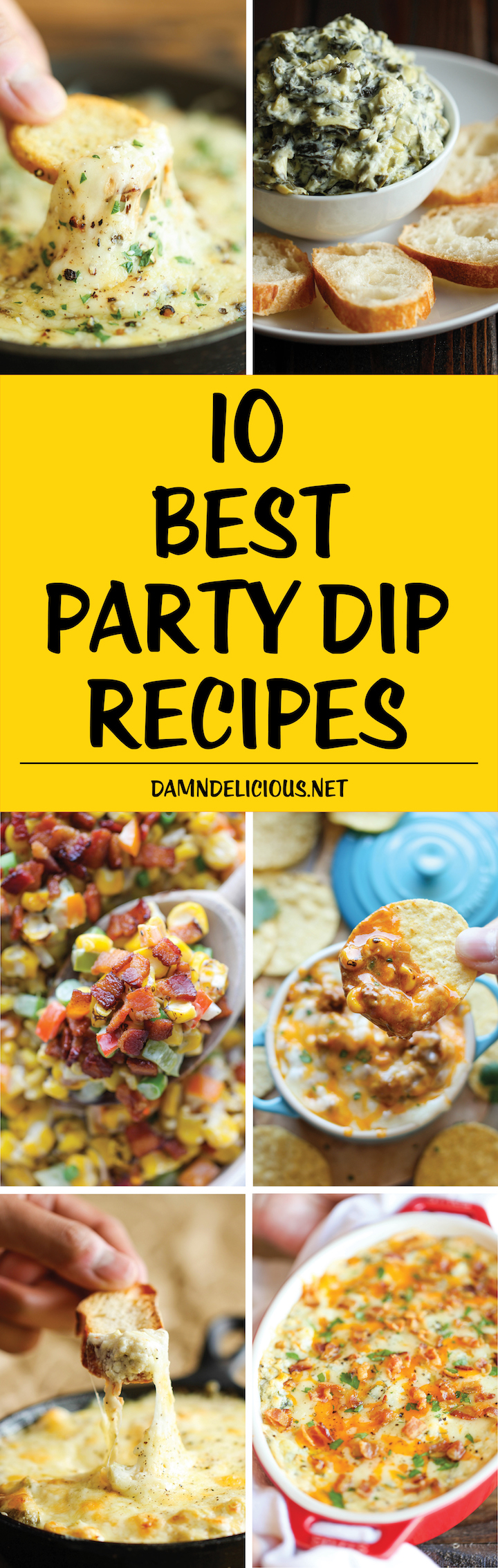 10 Best Party Dip Recipes - The absolute best and easiest cheesy, creamy dips for all your entertaining needs! Everyone will be begging for the recipes!