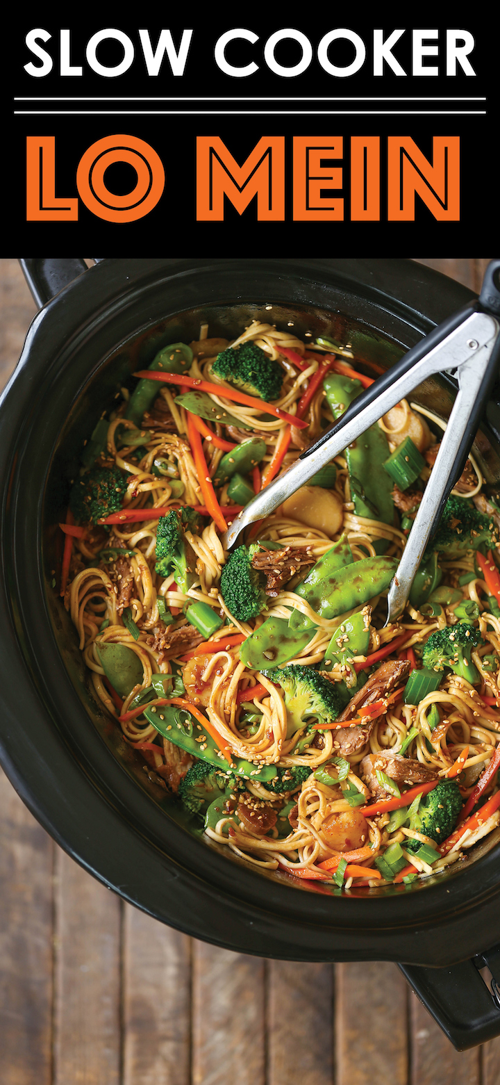 Slow Cooker Lo Mein - Skip delivery and try this veggie-packed takeout favorite for a healthy dinnertime meal that is easy to make right in your crockpot!