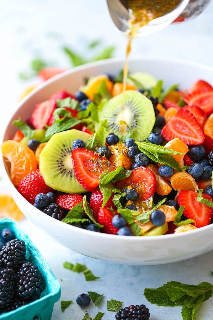 Easy Fruit Salad with Orange Poppy Seed Dressing - Simply the best and easiest fruit salad! You can use fruits in season but the BEST part is the dressing!