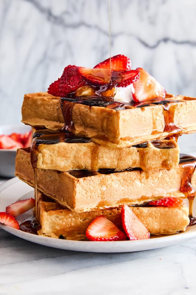 Healthy Protein Waffles - Breakfast of champions! High protein waffles made in a blender with easy 10 min prep! So filling with 20g protein.