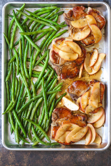 Baked Apple Pork Chops and Green Beans