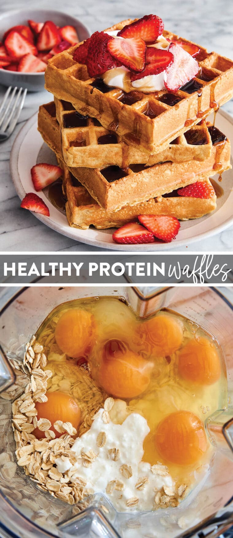 Healthy Protein Waffles - Breakfast of champions! High protein waffles made in a blender with easy 10 min prep! So filling with 20g protein.