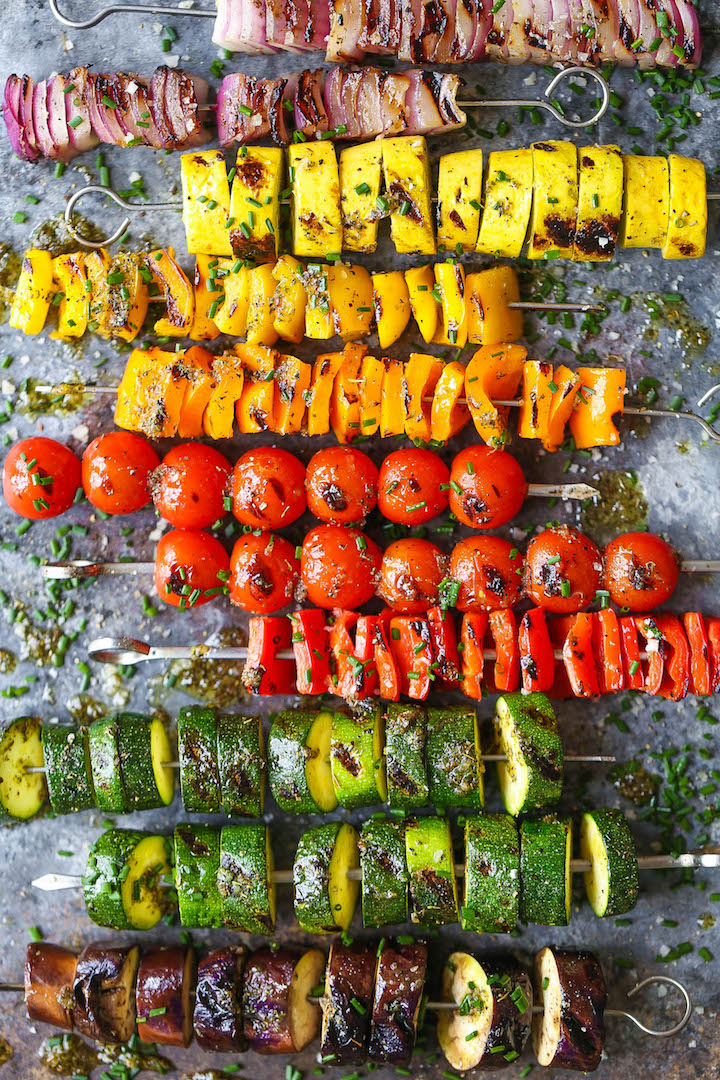 Rainbow Vegetable Kabobs - With a simple marinade using pantry ingredients, these kabobs are so colorful, vibrant, flavorful and sure to please everyone!