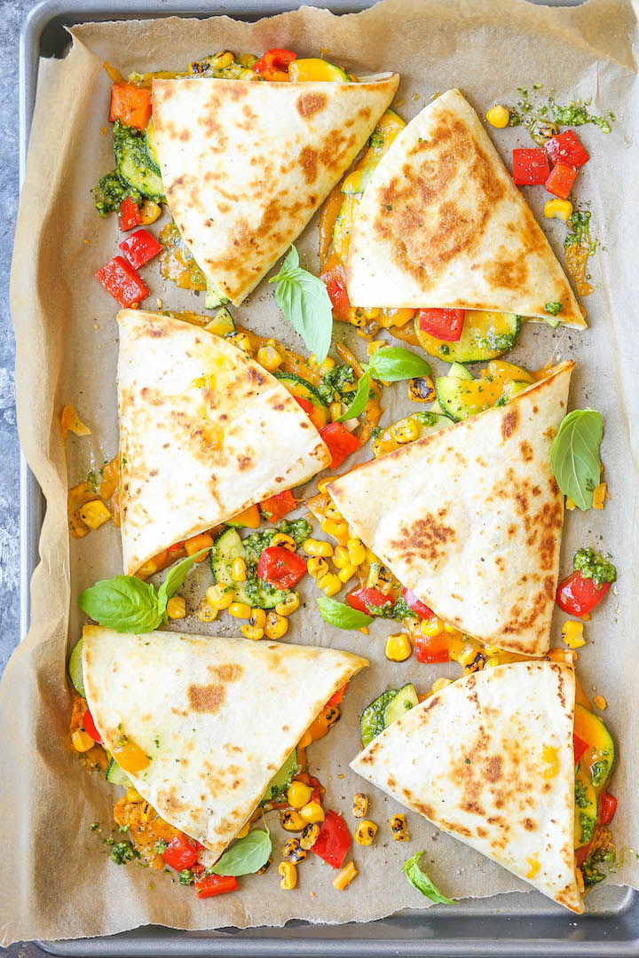 Zucchini Corn Quesadillas - This is so quick, simple and light! And with homemade (or store-bought pesto), this comes together in minutes. It's fool-proof!