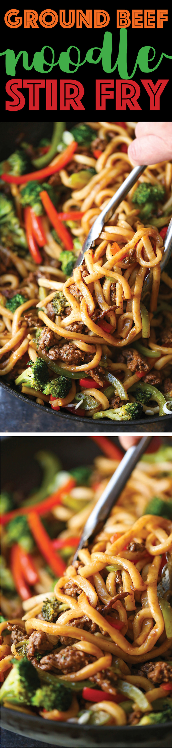 Ground Beef Noodle Stir Fry - Use up all those veggies in the easiest stir-fry of all! Quick, simple and completely customizable to what you have on hand!