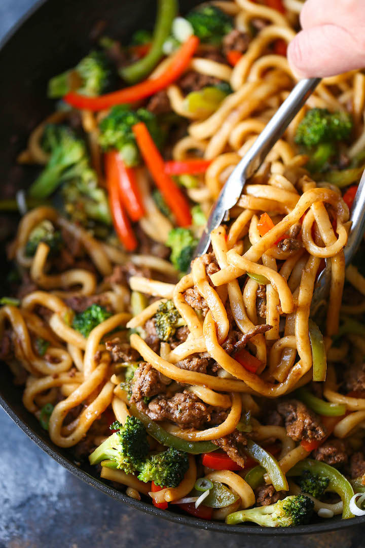 Ground Beef Noodle Stir Fry - Use up all those veggies in the easiest stir-fry of all! Quick, simple and completely customizable to what you have on hand!