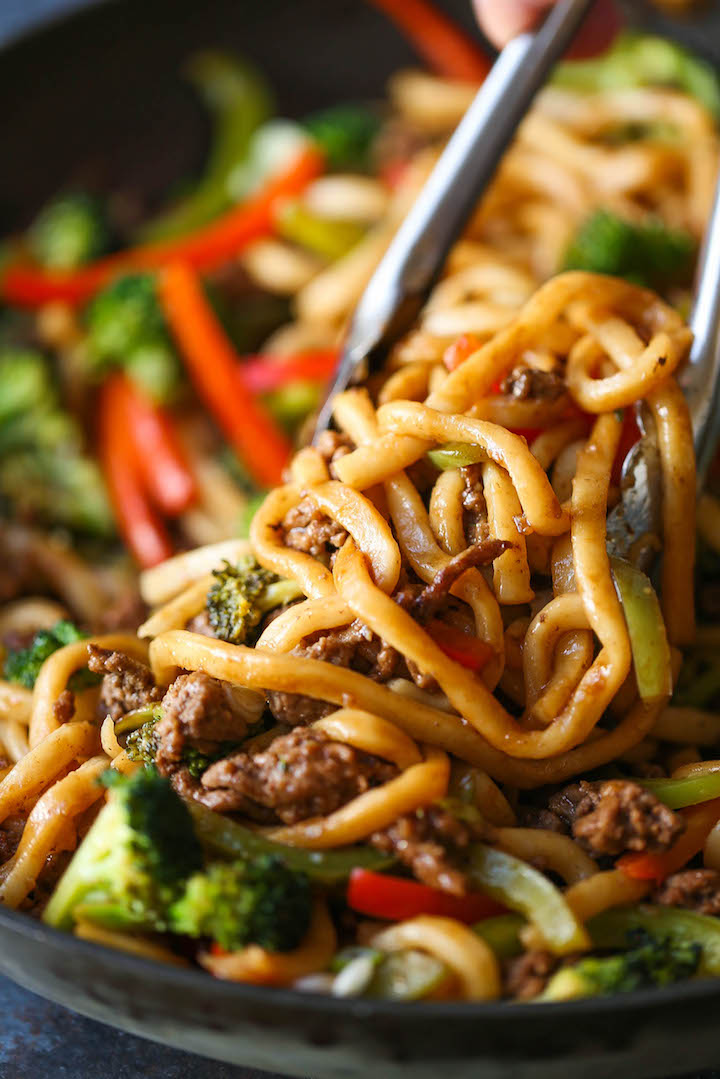 Ground Beef Noodle Stir Fry - Use up all those veggies in the easiest stir-fry of all! Quick, simple and completely customizable to what you have on hand!