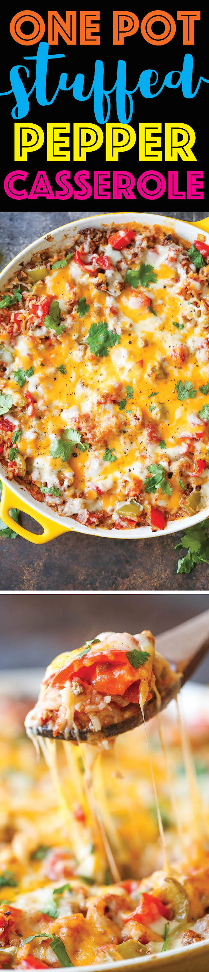 One Pot Stuffed Pepper Casserole - All the flavors of stuffed peppers without any of the fuss coming together in ONE PAN! So hearty, decadent and filling!