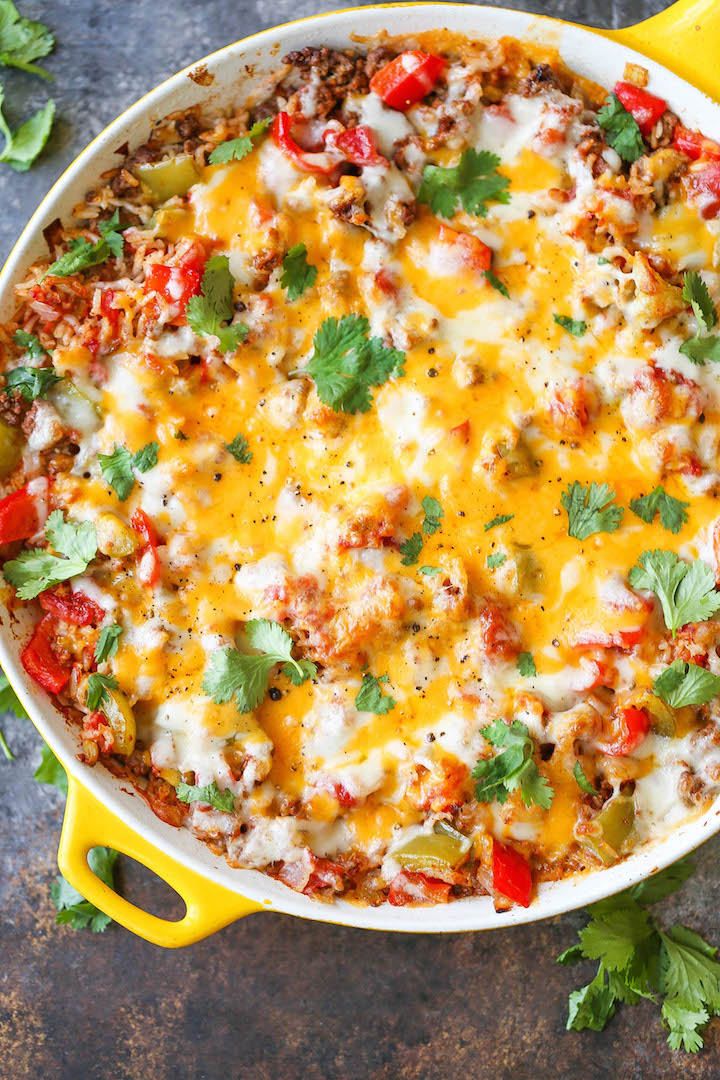 One Pot Stuffed Pepper Casserole - All the flavors of stuffed peppers without any of the fuss coming together in ONE PAN! So hearty, decadent and filling!