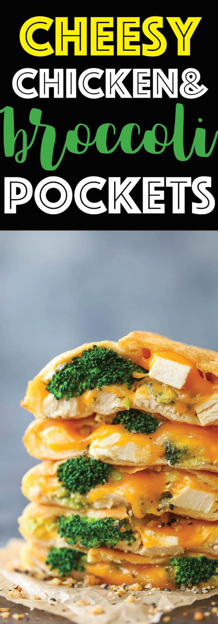 Cheesy Chicken and Broccoli Pockets - Homemade copycat hot pockets filled with ooey gooey melted cheese, chicken and broccoli. Easy and freezer-friendly!