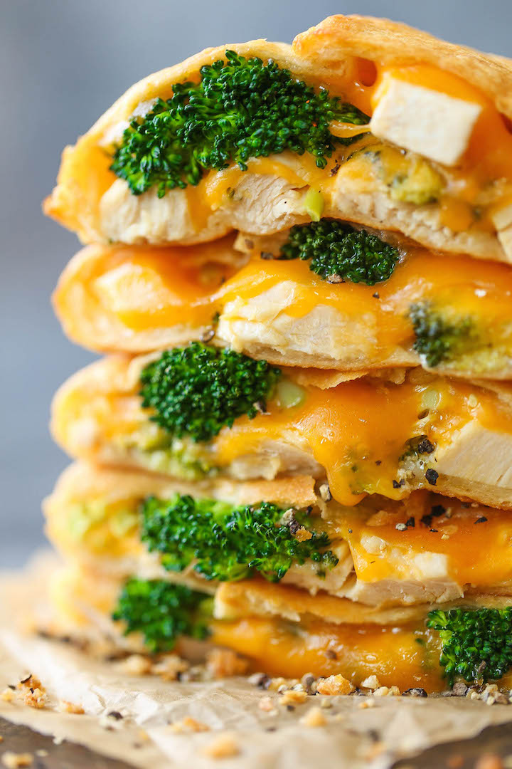 Cheesy Chicken and Broccoli Pockets - Homemade copycat hot pockets filled with ooey gooey melted cheese, chicken and broccoli. Easy and freezer-friendly!