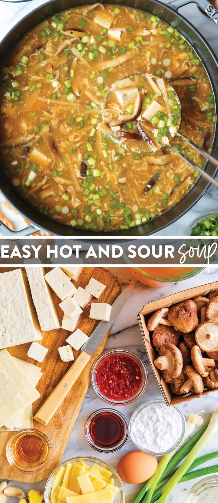 Easy Hot and Sour Soup - This easy hot and sour soup is so much tastier and faster than delivery. Made in just 30 min, start to finish, with homemade wonton strips!