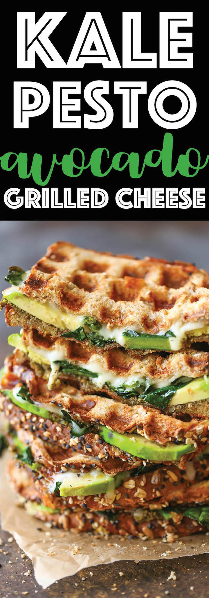 Kale Pesto Avocado Grilled Cheese - Hearty, cheesy, nutritious and filled with plenty of greens! Can be served for lunch or dinner for the entire family!