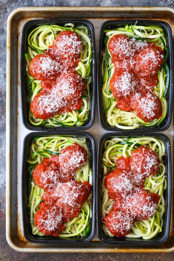 Zucchini Noodles with Turkey Meatballs - These make-ahead meal prep boxes will make you forget all about pasta. It's light, healthy and low carb!