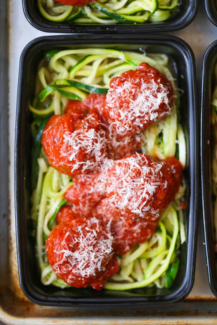 Zucchini Noodles with Turkey Meatballs - These make-ahead meal prep boxes will make you forget all about pasta. It's light, healthy and low carb!