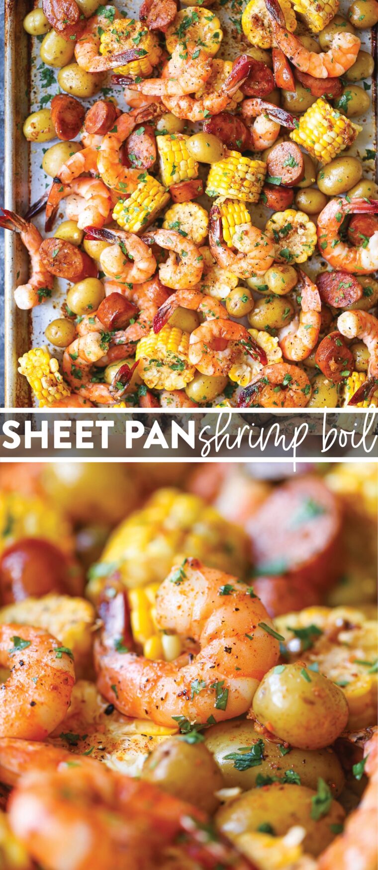 Sheet Pan Shrimp Boil - Easiest shrimp boil ever! And it’s mess-free using a single sheet pan. That’s right. ONE PAN. No newspapers. No bags. No clean-up!