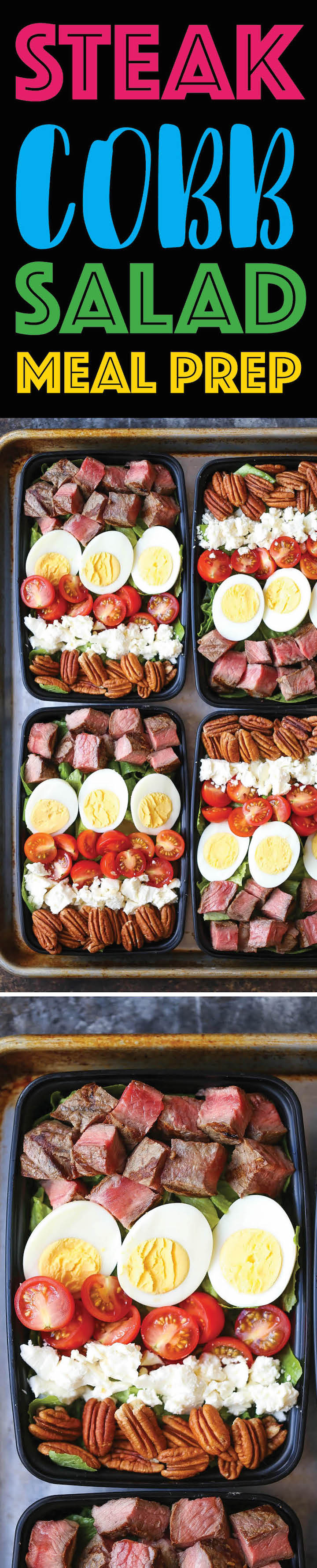 Steak Cobb Salad Meal Prep - Prep for the week ahead! Loaded with protein, nutrients and greens! Plus, this is low carb, easy peasy and budget-friendly.