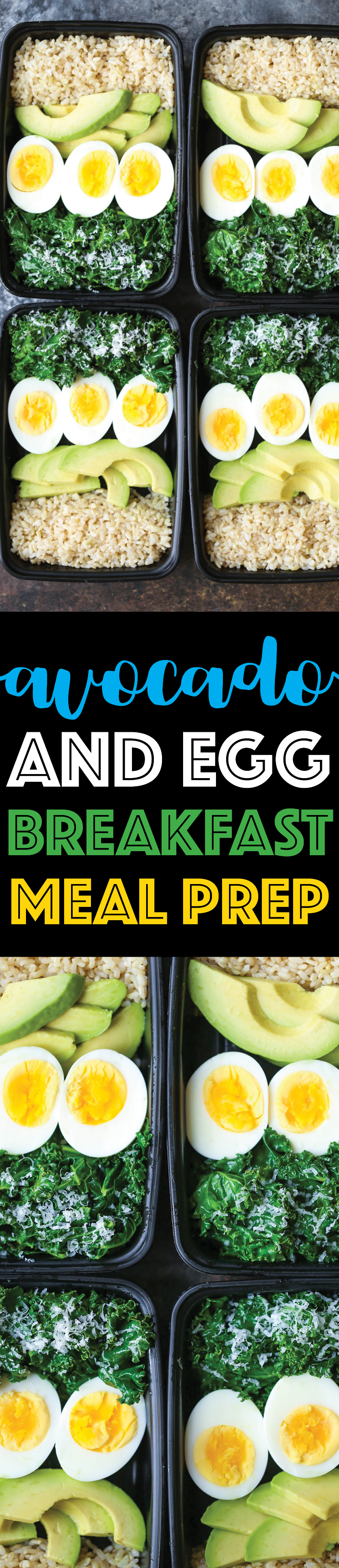 Avocado and Egg Breakfast Meal Prep - Jump start your mornings with the healthiest, filling breakfast ever! Loaded with brown rice, avocado, eggs and kale.