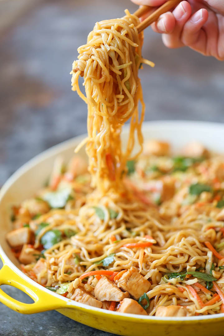 Thai Peanut Chicken Noodles - The quickest noodle dish you could ever whip up in less than 30 minutes. Full of flavor, and can be served as a side or main!