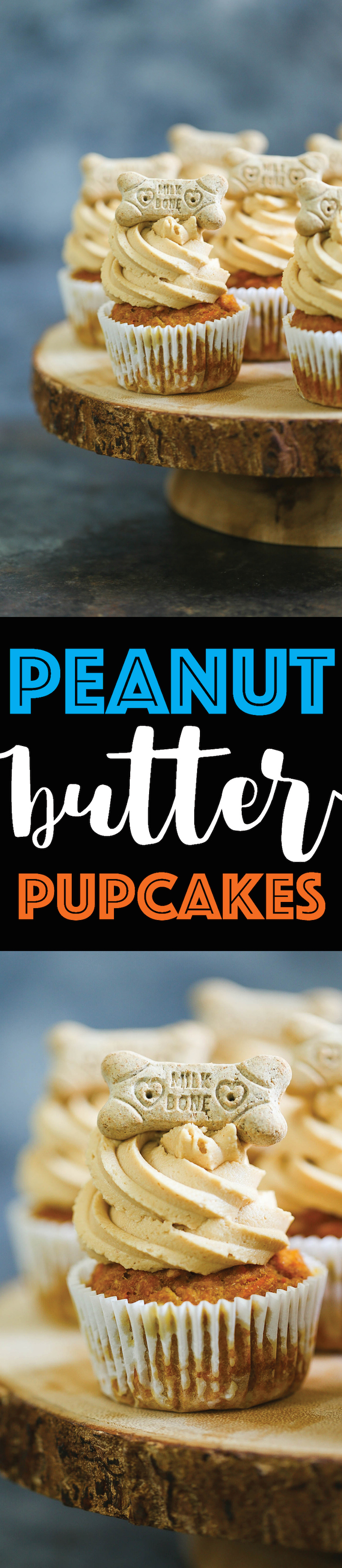 Peanut Butter Pupcakes - Treat your pup with these dog-friendly cupcakes filled with pumpkin, applesauce and carrots topped with a peanut butter frosting!
