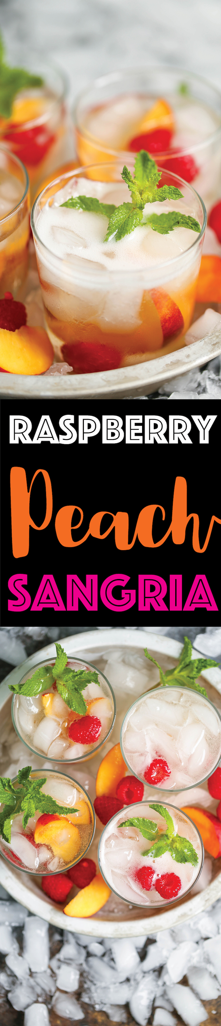 Raspberry Peach Sangria - The perfect make-ahead cocktail for any occasion! Takes literally just 5 min! Let chill and serve with sparkling wine. That's it!